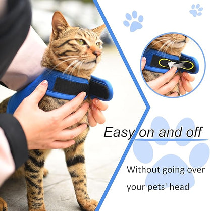 Kitty Harness and Leash for Walking Escape Proof Breathable Mesh Fabric, Solid Blue, X-Small, Adjustable Cat Walking Jackets, Padded Stylish Cat Vest