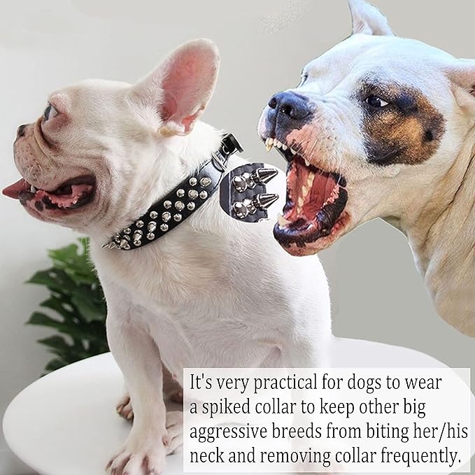 TEEMERRYCA Adjustable Microfiber Leather Spiked Studded Dog Collars with a Squeak Ball Gift for Small Medium Large Pets Like Cats/Pit Bull/Bulldog/Pugs/Husky, Black, XL 17.7-20.5 inches