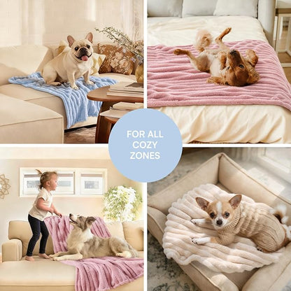 LINENLUX 1 Pack 3 Soft Dog Blanket Washable Warm Fleece Cat Blankets for Pet Puppy Fluffy Calming Flannel Pink/White/Blue Large