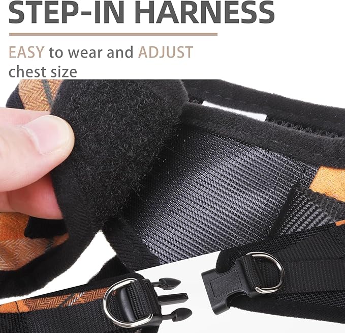 PUPTECK Adjustable Dog Harness Collar and Leash Set Step in No Pull Pet Harness for Small Medium Dogs Puppy and Cats Outdoor Walking Running, Soft Mesh Padded Reflective Vest Harnesses, Orange S