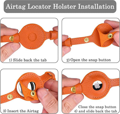 OOPSDOGGY Leather AirTag Cat Collar with Bell - Non Breakaway Kitten Collar with Apple Air Tag Holder - Lightweight GPS Pet Collars for Girl Boy Cats, Small Dogs, Puppies (Orange)