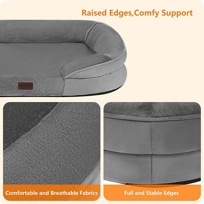 Dwanton Orthopedic Dog Bed for Medium Dogs with Gel Memory Foam, Waterproof Dog Sofa, Washable Pet Bed with Four Sided Bolster Cushion, Removable Cover & Non-Slip Bottom, 35", Medium Gray