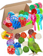 23-Pack Bird Toys for Parrots – Natural Rattan & Plastic Bell Balls – Safe, Fun Cage Decor & Foot Exercise (1.6'' - 2.8'')
