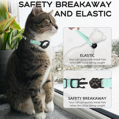 AirTag Cat Collars, Stretchy Collar with Apple AirTag Holder and Bell, Breakaway Ultra Design Elastic GPS Tracking Collars for Cats and Puppies, (7.5-12.5 Inch), Green