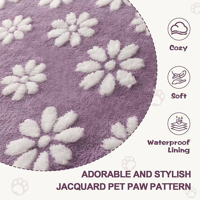 Waterproof Blanket for Dog Cat or Adult, Cute 3D Textured Flower Dog Blanket for Bed Couch Sofa, Soft Liquid Pee Proof Pet Furniture Protector, 50"x60", Purple