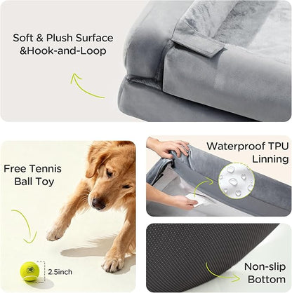 Orthopedic Dog Bed for Extra Large Dogs, XXL Waterproof Egg Crate Memory Foam Pet Bed Bolsters Dog Couch with Washable Cover & Non-Slip Bottom, 45x35