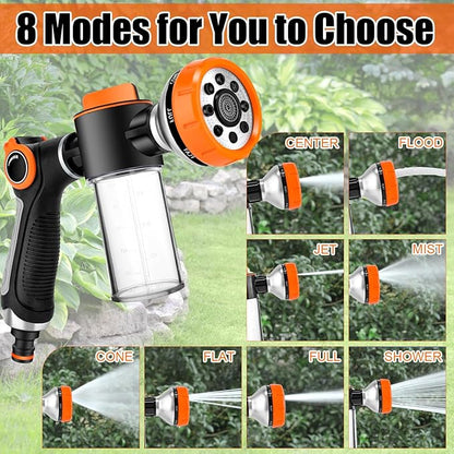 Dog Wash Hose Attachment, Garden Hose Nozzle Sprayer with Soap Dispenser, 8 Patterns High Pressure Water Hose Spray Nozzles for Watering Plants, Car Washes, Pet Showers