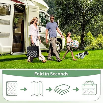 GENIMO Outdoor Rug for Patio Clearance, 8'x16' Waterproof Camping Mat, Reversible Plastic Straw Rugs for RV, Camper, Balcony, Backyard, Picnic, Deck, Black & Gray