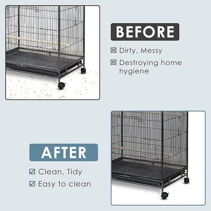 Bissap Bird Cage Seed Catcher, 90-118‘’ Universal Birdcage Net Nylon 31.8'' H Adjustable Elastic Band Stretchy Skirts Mesh Cover for Parrot Cage Seed Guard (Not Include Birdcage)- Black