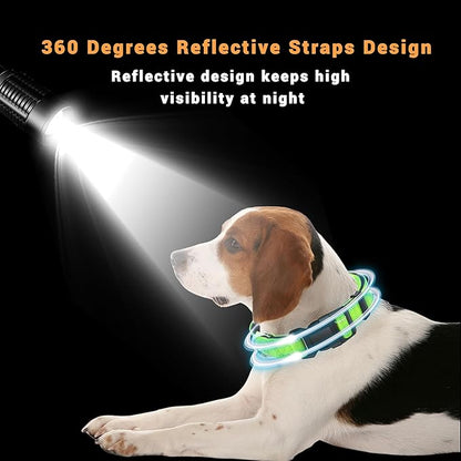 2 Pack Reflective Dog Collar with Safety Locking Buckle, Adjustable Soft Breathable Comfortable Nylon Pet Collar for Small, Medium and Large Dogs, Green, M