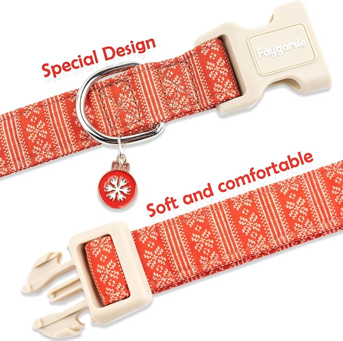 Faygarsle Christmas Dog Collar, Red Nordic Pattern, Plastic Buckle with Metal D-Ring, Holiday Pet Accessory,for Small Medium Large Dogs XS