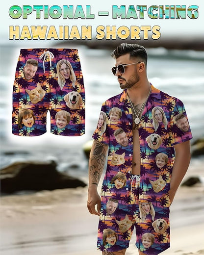 Custom Hawaiian Shirt with Face Photo Picture for Men Women Kids Youth Adult, Tropical Personalized Hawaiian Shirts Gift