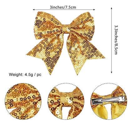 3-inch Sequined Bow Hair Clips For Baby Girls, Toddler, Kids and Young Women Birthday Party Wedding Christmas Occasions Pet Accessories Set of 2 (Purple)