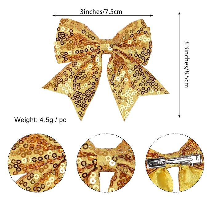 3-inch Sequined Bow Hair Clips For Baby Girls, Toddler, Kids and Young Women Birthday Party Wedding Christmas Occasions Pet Accessories Set of 2 (Rainbow Black)