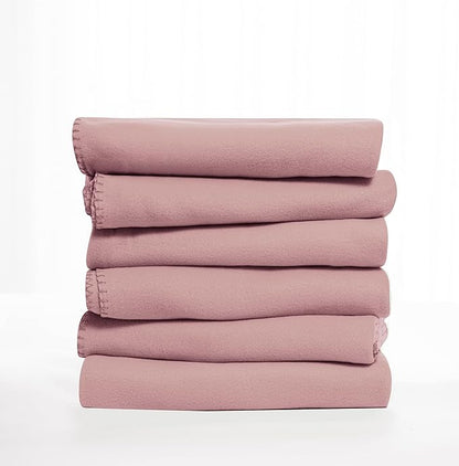 Fleece Throw Blanket Set Bulk for Travel Kids Outdoor Wedding Pet (Pink, Pack of 6 50x60 Inches)