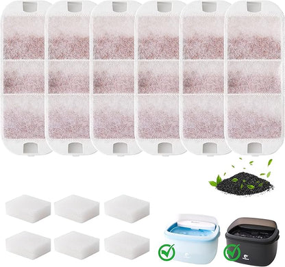 6 Pack Dog Water Fountain Filters, Filter Replacement for HOLAPAW 2.1Gal/8L Dog Water Bowl Dispenser, 6 Filters + 6 Sponges