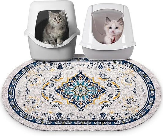 Bienbee Cat Litter Mat, 33" x 22" Large Size Litter Box Mat Rug with Non-Slip Bottom,Urine and Water Proof, Easy to Clean Cat Supplies Essentials for Indoor Kitty Kitten Floor, Blue L