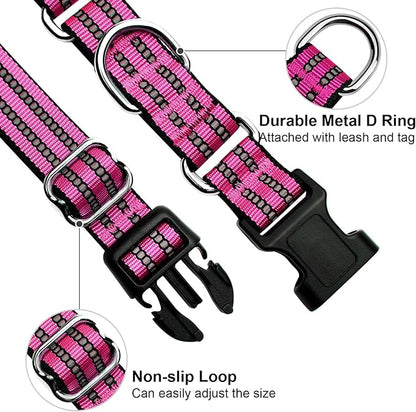 Martingale Dog Collar, Adjustable Nylon Reflective Collar with Buckle No Pull Dog Collar for Small Medium Large Dogs (Pink L)