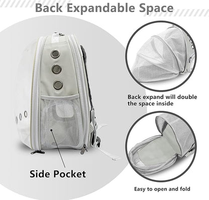 Cat Backpack Carrier Back Expandable Bubble Pet Carrier Backpack for Large Cat, Kitten and Dog, Designed for Hiking, Travelling and Outdoor Use (Back Expandable-Grey)