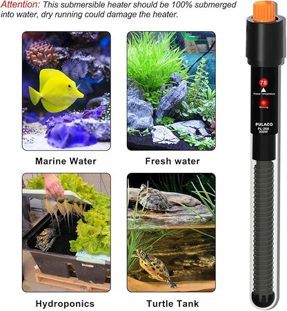 PULACO 300Watt Aquarium Heater for 50-70 Gallon Fish Tank, Adjustable Submersible Heater Thermostat with Thermometer Strip and Suction Cup