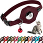 Breakaway Airtag Cat Collar with Removable Bell - Leather Pet Collar with Apple Air Tag Holder - Adjustable GPS Collars for Girl Boy Cats Kitten Puppy - Lightweight, Cute and Comfortable (Burgundy)