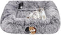Extra Large Cat Tunnel Bed, 4 Ways Tunnels for Indoor Cats, Multi-cat Family Pet Bed & Cave, Plush Cat Donut with Washable Middle Mat, Exit Balls, Pet Play Toy for Kitten Puppy Rabbit, Dark Grey