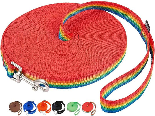 AmaGood Dog/Puppy Obedience Recall Training Agility Lead-15 ft 20 ft 30 ft 50 ft Long Leash-for Dog Training,Recall,Play,Safety,Camping (20feet, Rainbow)