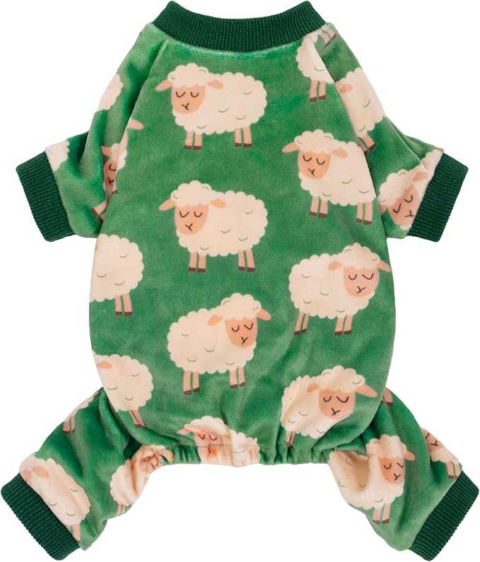 Fitwarm Funny Sheep Dog Pajamas, Warm Winter Dog Clothes for Small Dogs Boy Girl, Cozy Pet Onesie with Feet, Green, White, XL