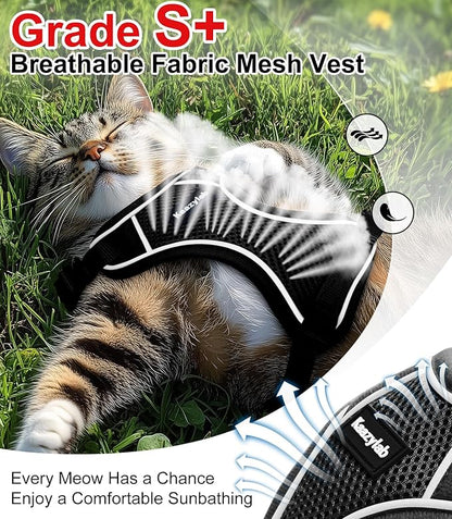 Cat Harness and Leash for Walking Escape Proof Soft Adjustable Cat Leash Breathable Comfortable Vest Easy to Wear Kitten Harness for Outdoor Travel Black M
