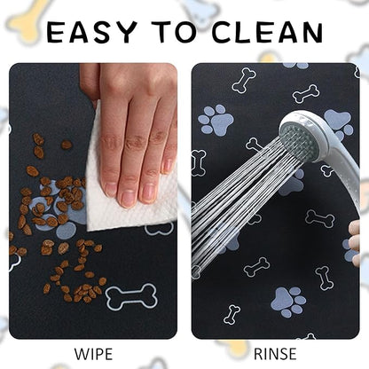 Pet Cat Dog Food Non Slip Mat for Water Bowl, Quick Dry Absorbent Feeding Mat, 18.1 * 11.8 in, Black