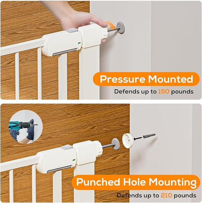 29.5-40.6" Magnetic Baby Gate for Stairs, Pressure Mounted Dog Gate Indoor, Auto Close Pet Gate for Doorways No Drilling, Easy Install Baby Essentials with Large Walk Thru Door, White