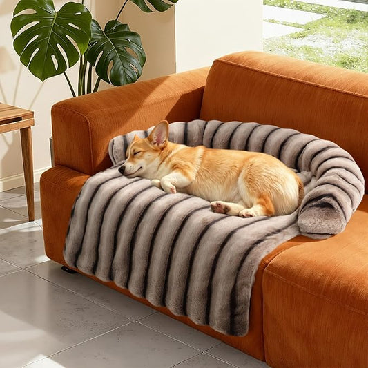 Large Dog Couch Bed, Fluffy Washable Couch Protector for Dogs with Removable Cover, Non-Slip Dog Sofa Bed, 35x31 Inch, Brown