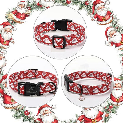 Christmas Dog Collar - Cute Red Santa Christmas Puppy Collar with Safety Buckle, Soft Adjustable Holiday Dog Collars for Small Medium Large Dogs XS