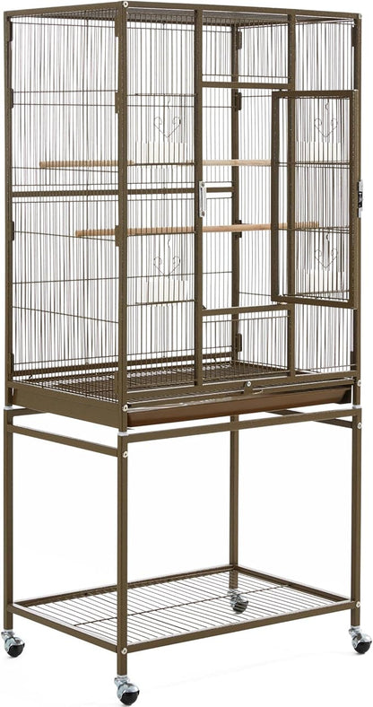 Topeakmart 53.5inch Large Bird Cage Metal Mobile Parrot Cage for Canary Pacific Parrotlet Lovebird Budgie Caique Senegal Green-cheeked Conure, Palmer Green