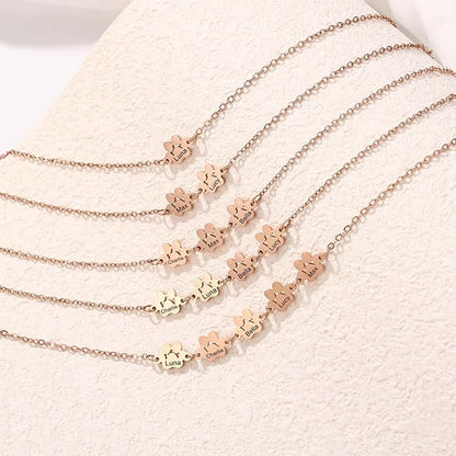 MeMeDIY Personalized Paw Print Bracelet for Women Engraved 1-5 Names Dog Cat Pet Paw Bracelet Adjustable Chain Dog Jewelry Memorial Gifts for Pet Lovers
