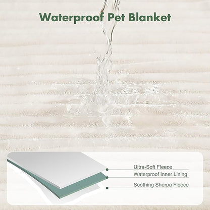 Waterproof Puppy Blankets for Small Dogs - Cozy Fleece Calming Cat Blanket for Couch Furniture Protector, Washable Dog Blankets for Indoors & Outdoors, Cream, 25"x35"