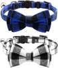 Joytale Upgraded Cat Collar with Bells, Breakaway Cat Collars with Bow Tie, 2 Pack Girl Boy Safety Plaid Kitten Collars, Black+Blue