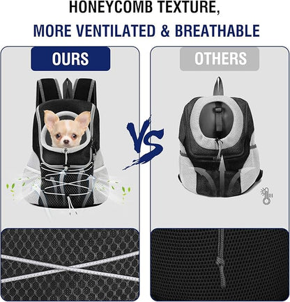 Pawaboo Pet Dog Carrier Backpack, Puppy Dog Travel Front Carrier for Small Medium Dogs Cats, Adjustable Breathable Dog Carrying Backpack with Safety Strips for Hiking, Walking (Black M Up to 10 lbs)