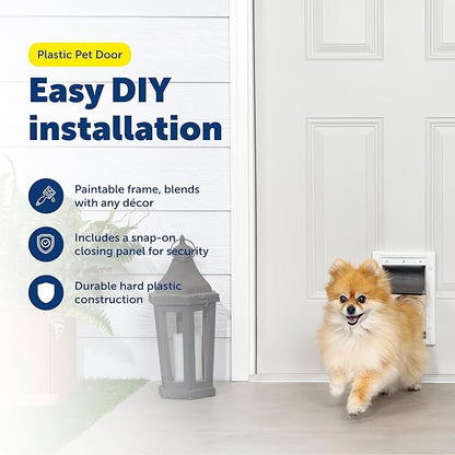 PetSafe Plastic Pet Door - Easy Install for Wood, PVC Metal & Paneled Doors - Rust-Free Plastic Frame - Flap Dimensions 5 1/4" W x 8 1/8" H - for Small Pets Weighing Up to 15 Lb
