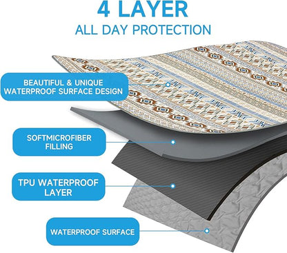 Waterproof Dog Blanket, Bohemian Dog Bed Cover Pet Blanket, Reversible Sofa Couch Cover for Dogs Washable, Protect Furniture Bed Couch Sofa for Puppy Cat (Beige Medallion, 52×82 Inch)