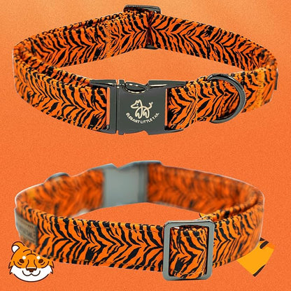 Elegant little tail Dog Collar, Tiger Print Pet Collar Fashion Boy Dog Collars Durable Metal Buckle Dog Collars Cotton Pet Adjustable Dog Collars for X-Large Dogs