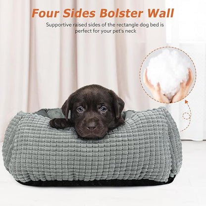 MIXJOY Large Dog Bed for Large Medium Small Dogs, Rectangle Washable Orthopedic Dog Bed, Soft Calming Sleeping Puppy Bed Durable Pet Cuddler with Anti-Slip Bottom L(30"x24"x9")
