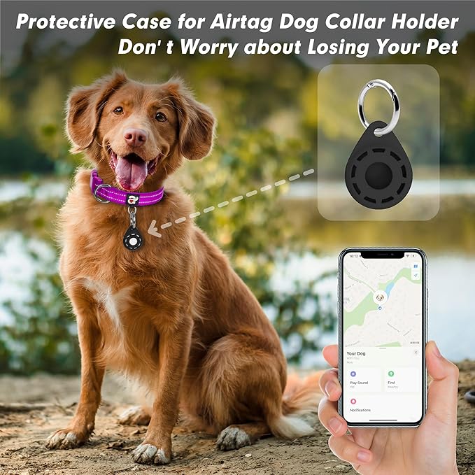 azuza Reflective Dog Collar with Airtag Holder, Soft Neoprene Padded Pet Collar with ID Tag Ring, Adjustable for Medium Dogs,Purple,M