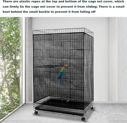 Adjustable Birdcage Seed Feather Catcher Bird Cage Net Cover Soft Skirt Guard Birdcage Nylon Mesh Netting for Parrot (118 x 39.4 Inch) (Black)