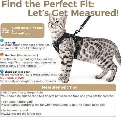 Cat Harness and Leash Set Escape Proof Tactical Extra Large Kitten Harness Emotional Support Cat Vest, Black, XL