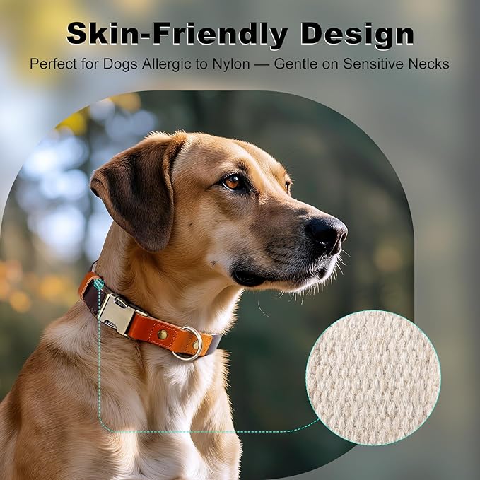 Plutus Pet Genuine Leather & Hemp Dog Collar – Adjustable Heavy Duty Pet Collar with Quick Release Metal Buckle, Soft & Stylish for Puppy and Small, Medium, Large Dogs (Copper Brown, XS)