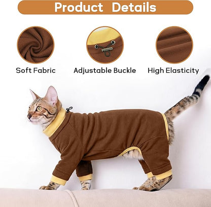 PUMYPOREITY Cat Hair Sticky Sweater, Recovery Suit - Breathable & Lightweight for Post-Surgery Protection, Cat Onsie Prevents Licking Wounds, Brown, XL