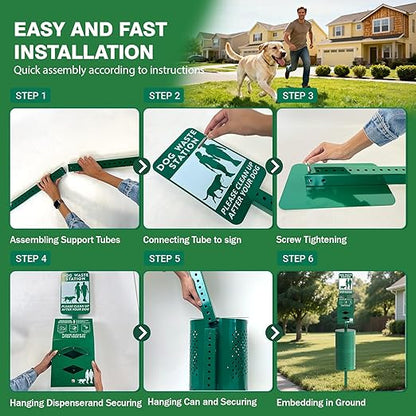 POCHAR Dog Waste Station Outdoor, Aluminum Rustproof Pet Poop Station with 600 Waste Bags & 50 Can Liners, Dog Park Equipment with Sign & Lid - Pet Poop Disposal System for Backyard