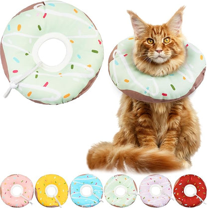 Cat Cone Collar Soft, Waterproof Cat Recovery Collars Spay Cones to Stop Licking Cute Donut E Collar After Surgery Anti-Lick Wound Healing Safety Elizabethan Collar for Kittens (Donut Green, Large)