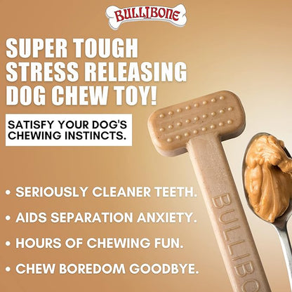Bullibone Nylon Dog Chew Toy for Aggressive Chewers - Dental Hygiene Bone with Peanut Butter Flavor, Durable Tough Chew Toys for Extra Large Dogs, Indestructible Dog Bone - 3 Pack